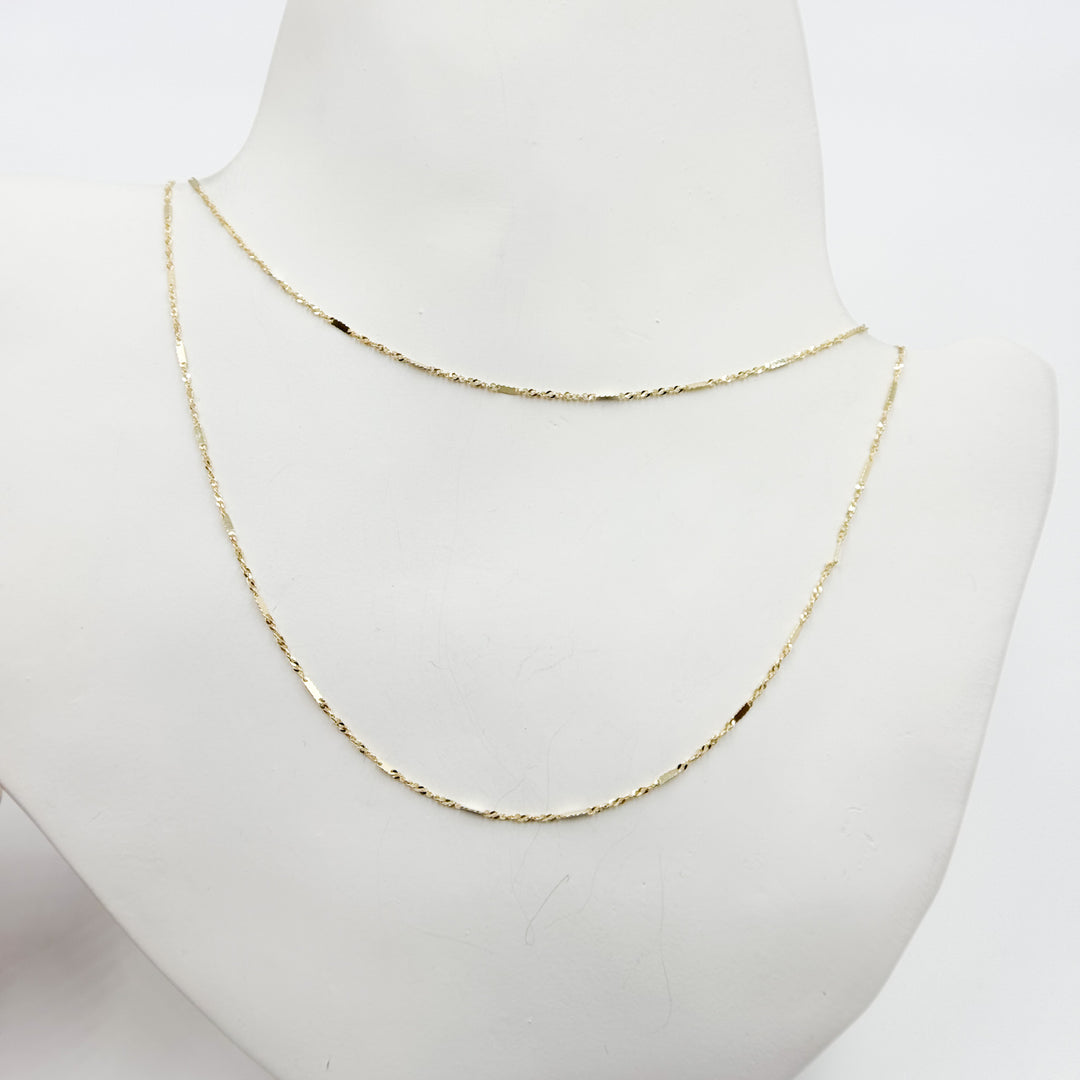 14K Yellow Solid Gold Flat Bar and Singapore Link Necklace