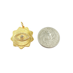 Load image into Gallery viewer, 14K Solid Gold Diamonds and Blue Sapphire Flower Shape Evil Eye Charm. GDP302A
