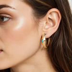 Load image into Gallery viewer, 14K Gold Turquoise Oval Hoops