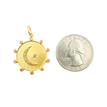 Load image into Gallery viewer, 14K Solid Gold with Diamonds Circle Shape Charm with Moon and Star in the Center. GDP205