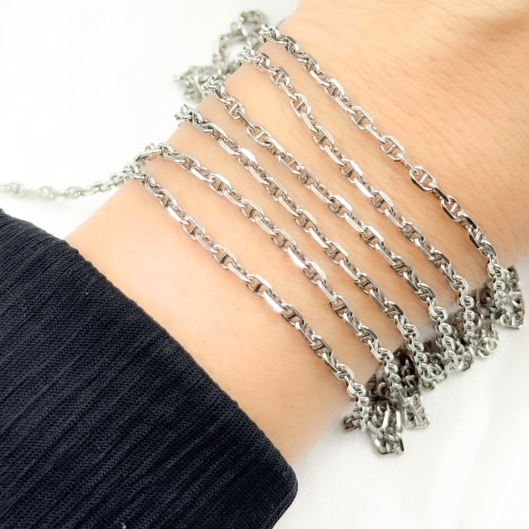 Y9OX. Oxidized Sterling Silver Diamond Cut Marina Chain