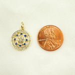 Load image into Gallery viewer, 14K Solid Gold Circle Pendant with Diamonds & Ruby or Blue Sapphire Stone. GDP362