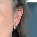 Load image into Gallery viewer, Gold Diamond and Gemstone Heart Rectangle Hoops