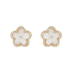 Load image into Gallery viewer, EFG53063PL. 14K Solid Gold Diamond Mother of Pearl Flower Studs Earrings