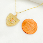 Load image into Gallery viewer, 14K Solid Gold Diamond Shield Charm and Wheel in the Center with Gemstones. KG239