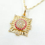 Load image into Gallery viewer, KG191. 14K Solid Gold Diamond and Ruby Square Charm