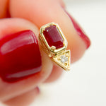 Load image into Gallery viewer, ER418282RU. 14K Solid Yellow Gold Diamond and Ruby Rectangle and Triangle Stud Earring