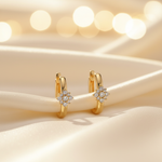 Load image into Gallery viewer, EHD57626. 14K Solid Yellow Gold Diamond Flower Huggie Hoop Earrings