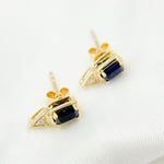 Load image into Gallery viewer, ER418282BS. 14K Solid Yellow Gold Diamond and Blue Sapphire Rectangle and Triangle Stud Earring