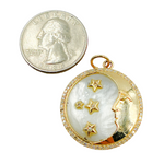 Load image into Gallery viewer, KG134. 14K Solid Gold Circle Charm with Moon & Stars