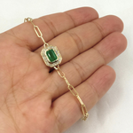 Load image into Gallery viewer, BFC60697EM. 14k Solid Gold Paperclip Diamond and Emerald Statement Bracelet