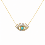 Load image into Gallery viewer, NFD70803. 14k Solid Yellow Gold, Diamonds & Precious Stones Cable Link Evil Eye Necklace