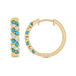 Load image into Gallery viewer, EHF56872TQ. 14K Solid Gold Diamond and Turquoise Hoops