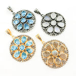 Load image into Gallery viewer, DSP016. Diamond Sterling Silver Round Flower Pendant with Gemstone