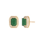 Load image into Gallery viewer, CE97162EM7X5. 14K Solid Gold Diamonds and Emerald Square Stud Earrings