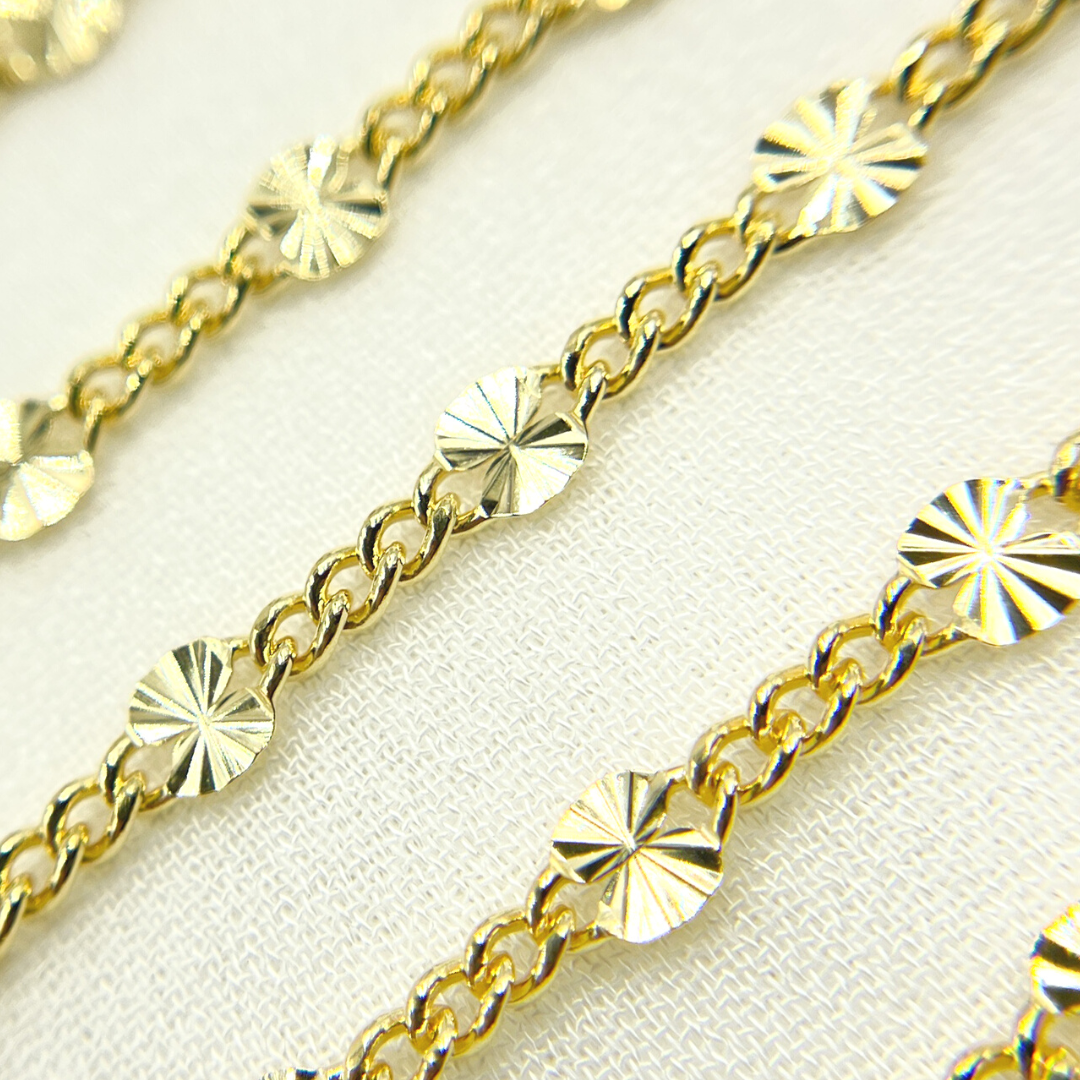 V162GP. Gold Plated Sterling Silver Curb and Marina Diamond Cut Link Chain