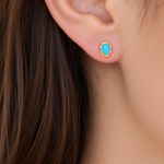 Load image into Gallery viewer, 14K Solid Yellow Gold Turquoise Oval Stud Earring