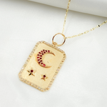 Load image into Gallery viewer, 14K Solid Gold Rectangular Charm with Moon and Stars in Diamond and Gemstones. GDP526