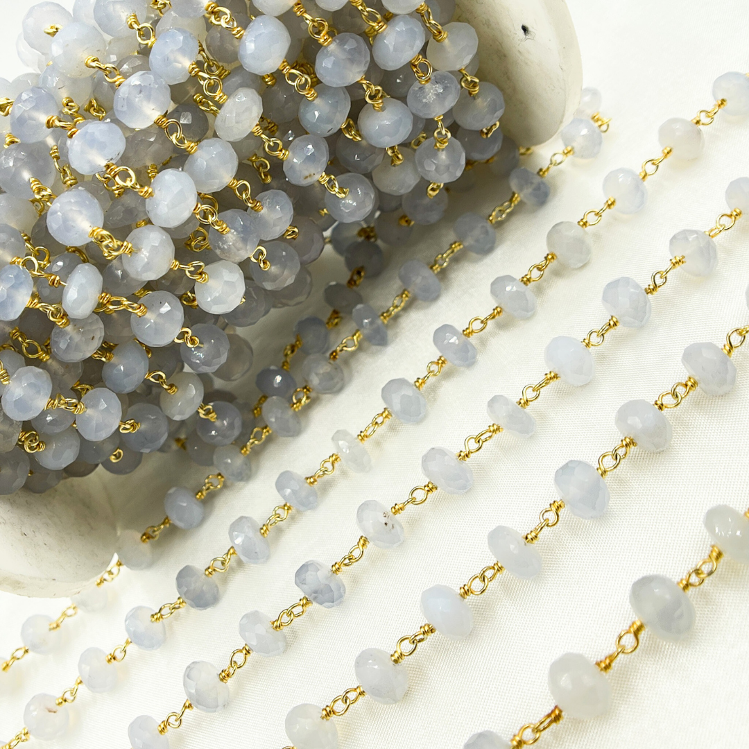 Natural Chalcedony Gold Plated Wire Chain. PCL15