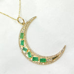 Load image into Gallery viewer, KG292. 14K Solid Gold Diamond and Emerald Moon Charm