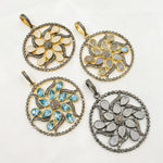 Load image into Gallery viewer, DSP013. Diamond Silver Circle Gemstone Flower Pendant