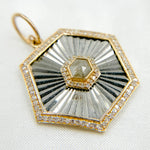 Load image into Gallery viewer, 14k Solid Gold Diamond and Sterling Silver Black Rhodium Hexagonal Charm. KSG32