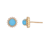 Load image into Gallery viewer, Solid Yellow Gold Diamond and Turquoise Round Stud Earrings