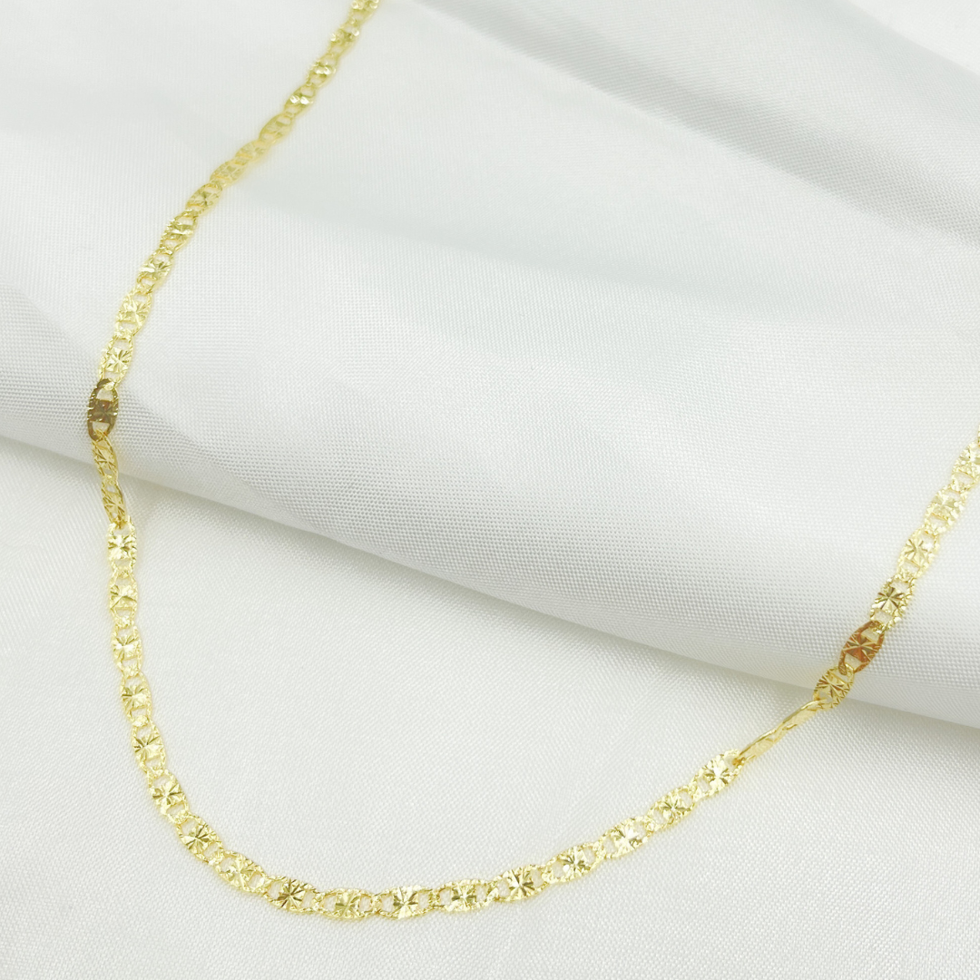 14K Solid Gold Diamond Cut Marina Link