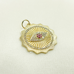 Load image into Gallery viewer, 14K Solid Gold Diamond & Ruby Evil Eye Charm. GDP330
