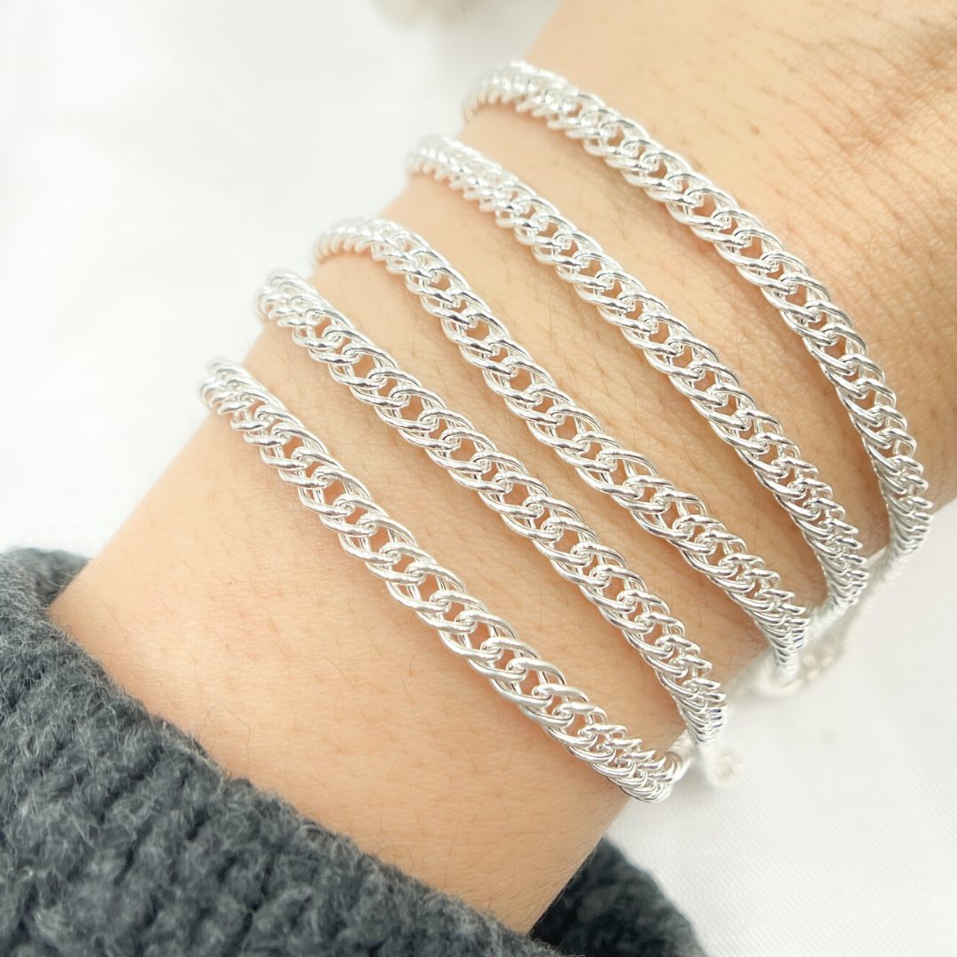 V34SS. 925 Sterling Silver Double Curb Chain