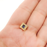 Load image into Gallery viewer, GDT14. 14K Gold, Diamonds and Blue Sapphire Square Earrings