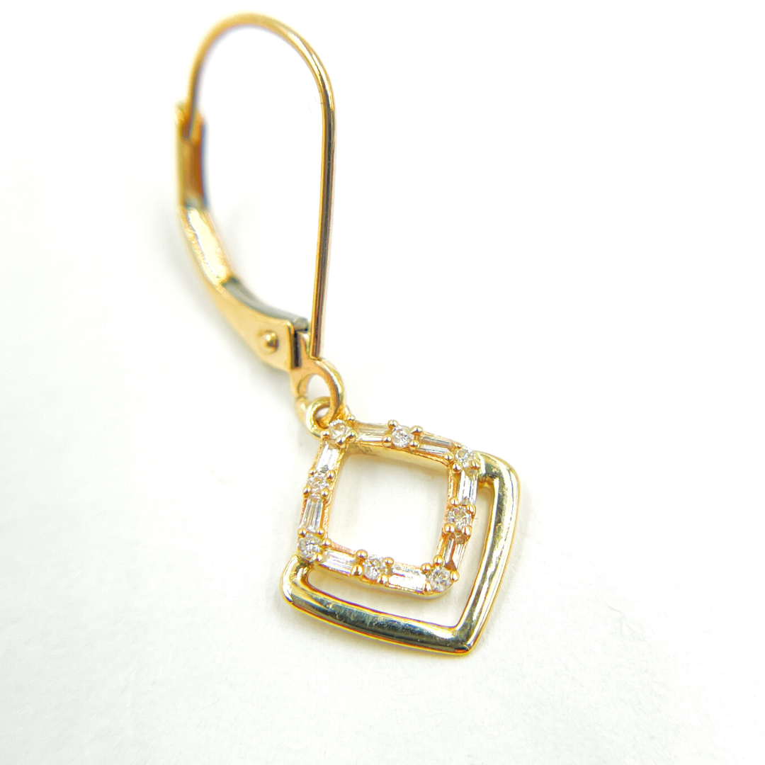 14K Solid Gold and Diamonds Rhomb Dangle Earrings. EFC51728