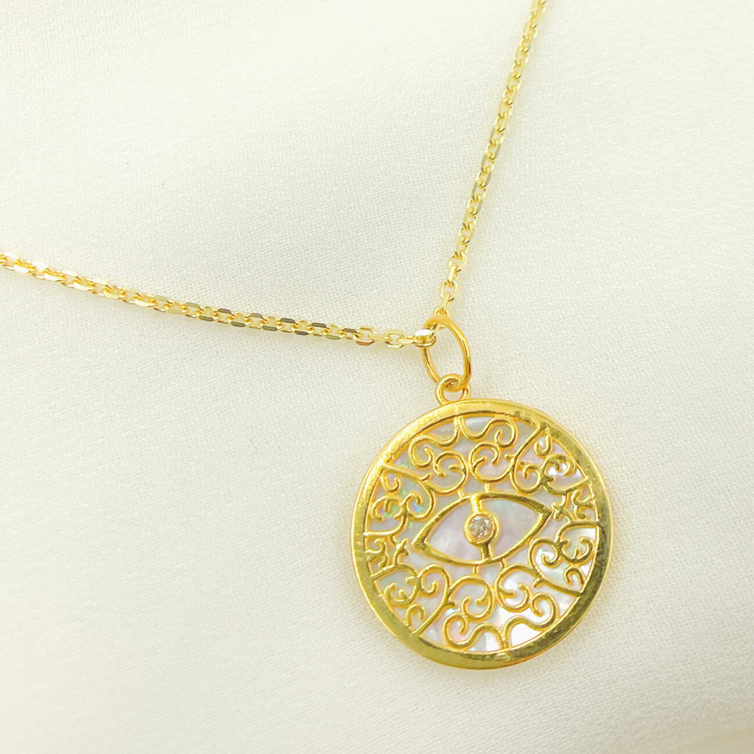 14K Gold Round Evil Eye Pendant