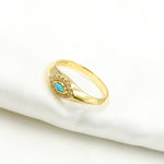 Load image into Gallery viewer, 14K Solid Yellow Gold Diamond and Turquoise Eye Ring.