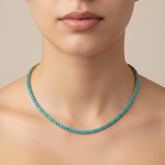 Load image into Gallery viewer, NFZ72747TQ. 14K Solid Gold Turquoise Tennis Necklace
