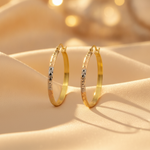 Load image into Gallery viewer, GER65. 14K Gold Tri-Color Hoop Earrings with Engraved Tornado Design