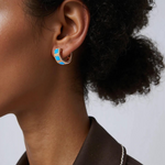 Load image into Gallery viewer, Shop 14K Solid Gold Turquoise Hoops