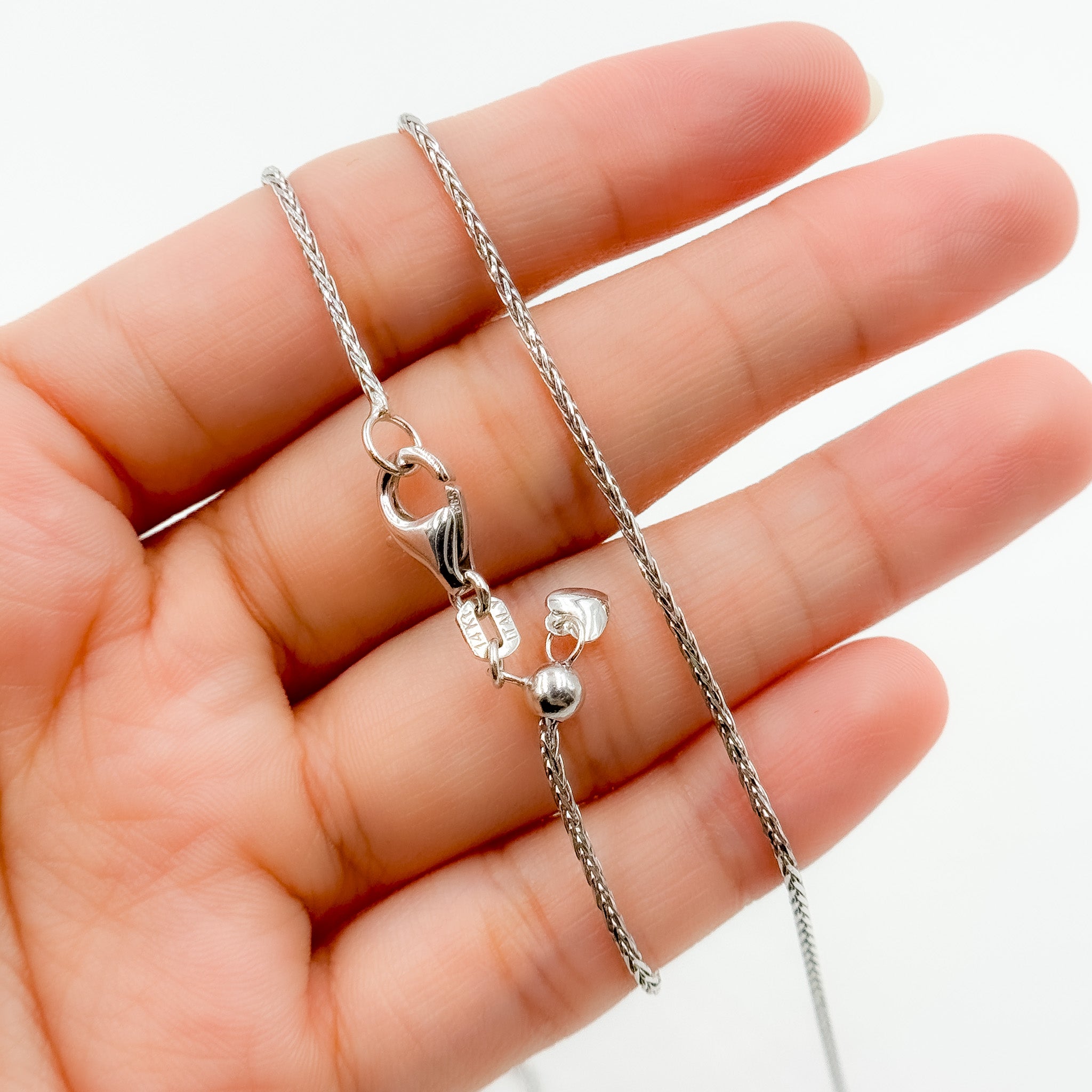 14k Solid White Gold Wheat Chain