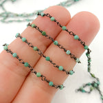 Load image into Gallery viewer, TRQ1. Black Rhodium 925 Sterling Silver and Natural Turquoise Wire Wrapped Bead Chain