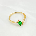 Load image into Gallery viewer, 14K Solid Gold Diamond and Leaf Emerald Ring.
