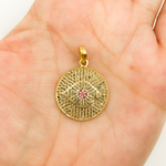 Load image into Gallery viewer, DP043. Diamond & Sterling Silver Round Evil Eye Pendant with Gemstone in the center