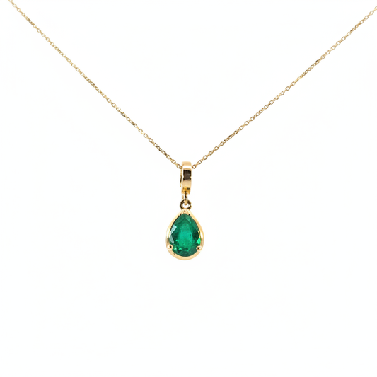 CMZ00361EM. 14K Solid Gold Drop-Shaped Emerald Charm