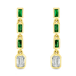 Load image into Gallery viewer, EFI51973EM. 14k Solid Gold Diamond and Emerald Dangle Rectangle Earrings