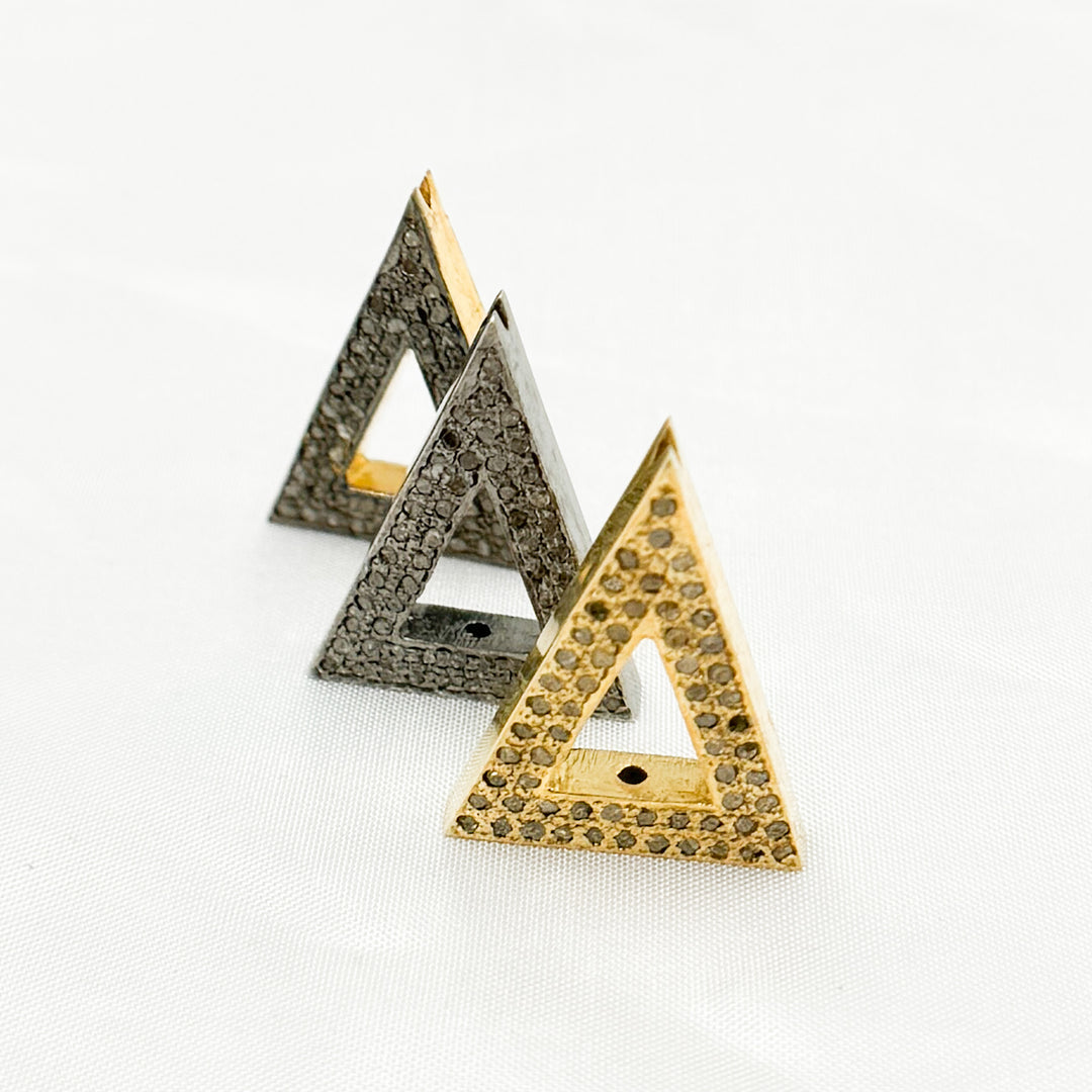 Pave Diamond & 925 Sterling Silver Black Rhodium, Two-Tone, and Gold Plated Triangle Bead. DC840