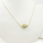 Load image into Gallery viewer, NFC71440TQ. 14k Solid Gold Turquoise and Diamond Eye Necklace