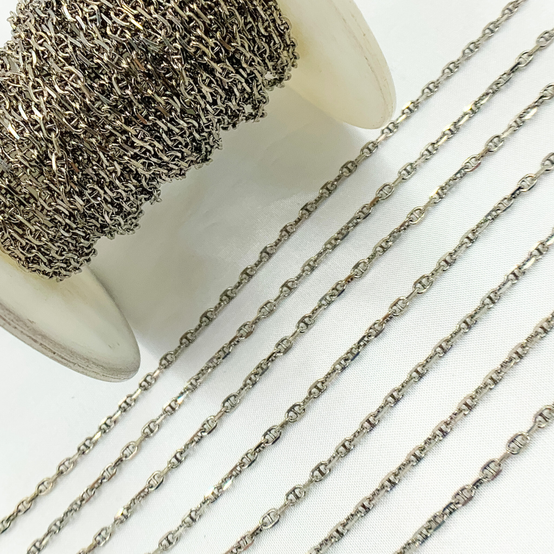 Y70OX. Oxidized 925 Sterling Silver Diamond Cut Marina Link Chain