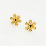 Load image into Gallery viewer, DE058. Diamond and Gemstones Sterling Silver Flower Studs