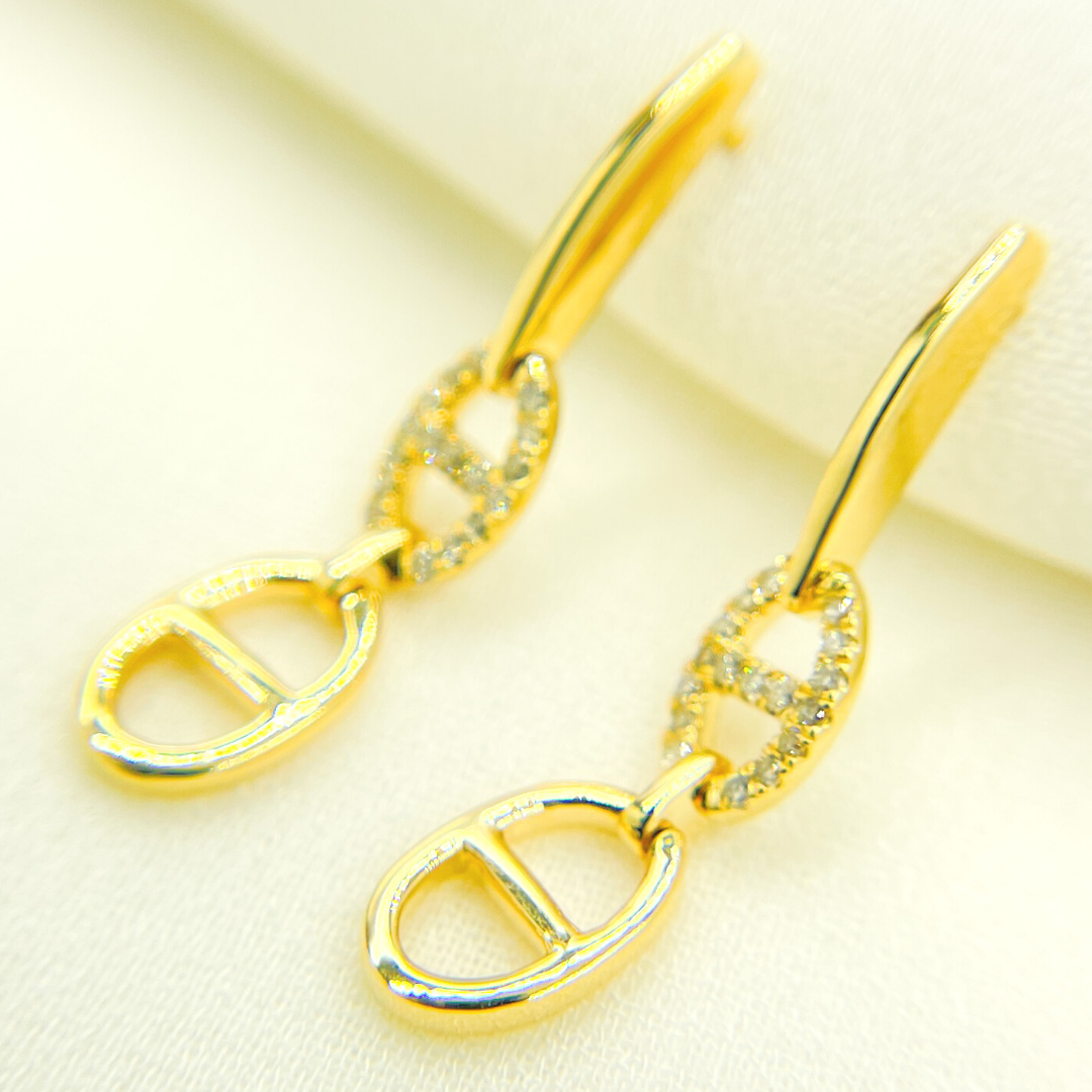 14K Gold & Diamonds Dangle Gucci Style Earrings. EFC52336