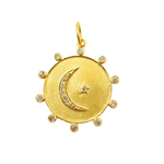 Load image into Gallery viewer, 14K Solid Gold with Diamonds Circle Shape Charm with Moon and Star in the Center. GDP205