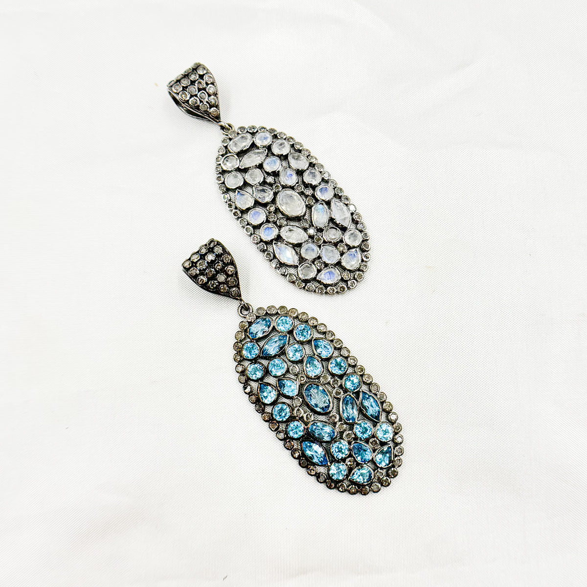 DSP024. Diamond Silver Gemstone Oval Pendant